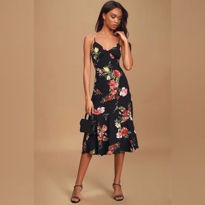 Lulus Black with Flowers strap dress